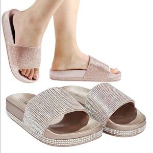 Rhinestone Glitter Slide Slip On Flatform Sandal